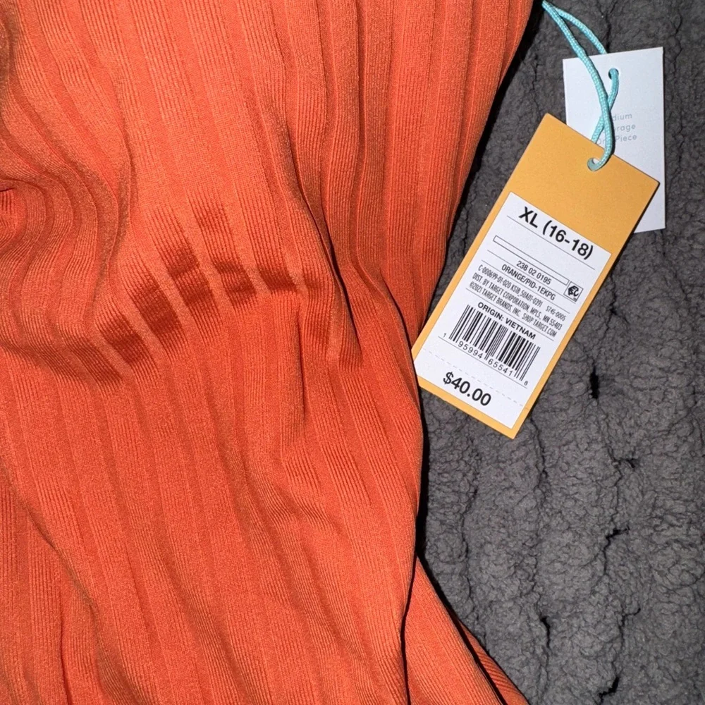 Rust Orange Ribbed Swimsuit - Picture 2 of 4